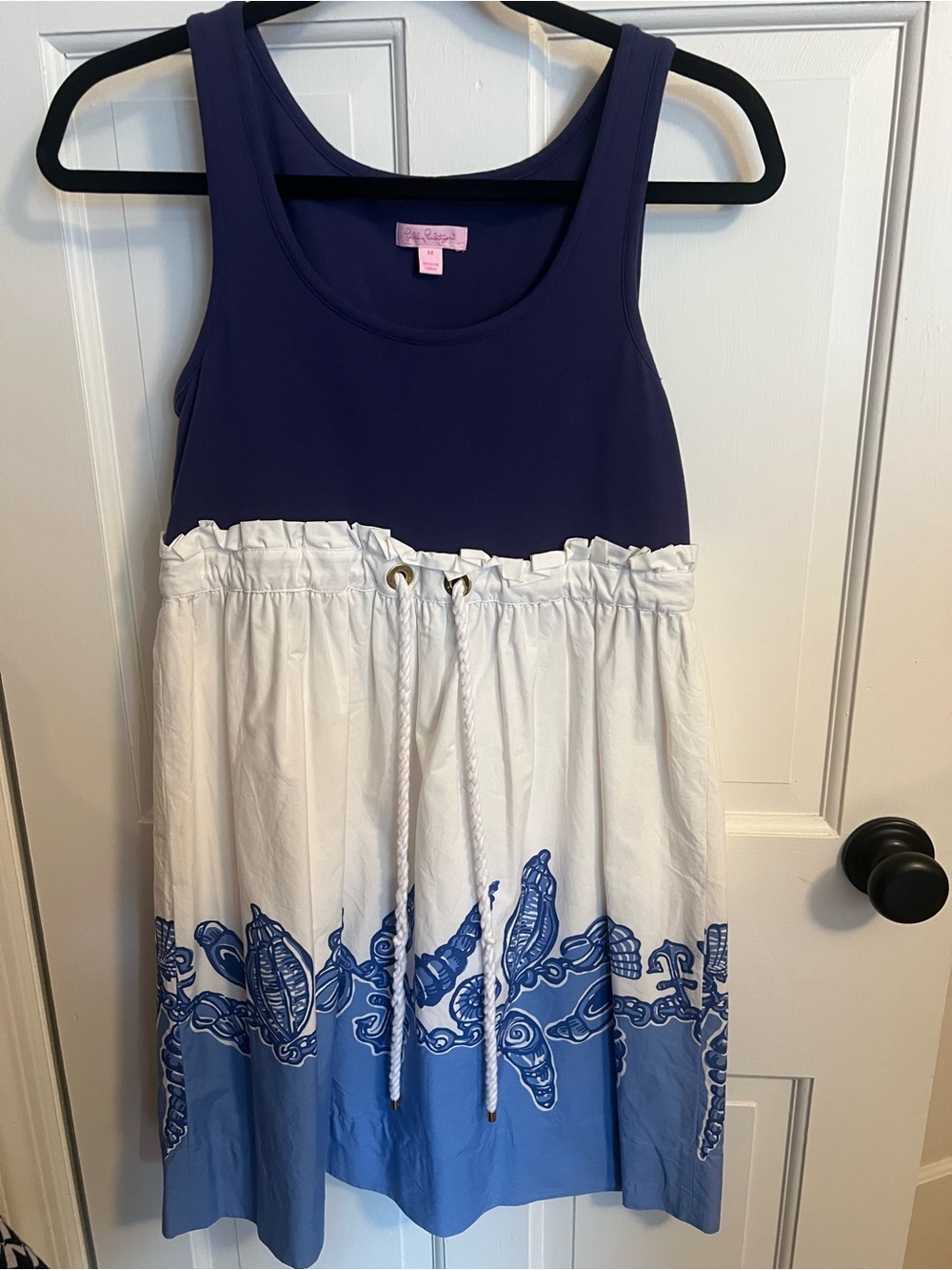 Lilly Pulitzer Purple Tank Dress with White and Blue Printed Skirt